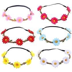 Jitnga 6 Stück Blumen Haarband Stirnband Blumenkranz Haarschmuck Kopfschmuck Mehrfarbige Bohemia Style Krone Blume Stirnband Mode Blume Krone Für Mädchen Damen Hochzeitsfest Feiertag Geburtstag von JITNGA