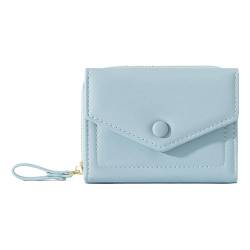 JIUFENG Damen Trifold Münzgeldbörse mit Reißverschluss, schlanke niedliche Tasche für Frauen mit ID-/Fotofenster (Blau) von JIUFENG