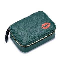 JIUFENG Lippenstift-Etui mit integriertem Spiegel, Mini-Kosmetiktasche, Reißverschluss, Make-up-Organizer, Münzbeutel (Dunkelgrün) von JIUFENG