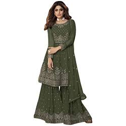 JIVRAJ FASHION Designer indisch-pakistanisches Outfit Palazzo-Stil Sharara Kameez Seide mit Stickerei Chiffon Dupatta Salwar Kameez Shalwar Kameez (Wahl 4, XL UK 16 Büste 44 Taille 40 Hüften 46) von JIVRAJ FASHION