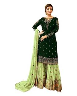 JIVRAJ FASHION Salwar Kameez Sharara Langarm Indischer Designer Shalwar Suit Party Wear Konfektionsfertig Ethno Heavy Foux Georgette (Wahl 3, M UK 12 Büste 40 Taille 36 Hüften 42) von JIVRAJ FASHION