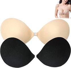 2 Pair Laura Collection Adhesive Bra Backless Strapless Reusable Push Up Strapless Invisible Sticky Bra for Women (A, Black) von JIXaw