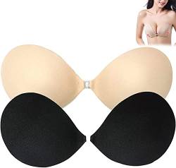 2 Pair Laura Collection Adhesive Bra Backless Strapless Reusable Push Up Strapless Invisible Sticky Bra for Women (B, Black) von JIXaw