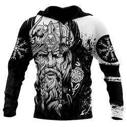 JIYAU Nordische Mythologie Odin Tattoo Hoodie Neuheit Kapuzenpullover Wikinger 3D Full Print Loses Langarm-Sweatshirt mit großen Taschen Unisex-Paar-Sweatshirt im skandinavischen Harajuku-Stil von JIYAU