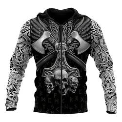 JIYAU Thors Hammer 3D Tattoo Herren Hoodie Wikinger Unisex Casual Street Sweatshirt Herbstmode Langarm Kapuzenjacke Geschenk (Color : Mjölnir Sweatshirt, Size : 5XL) von JIYAU