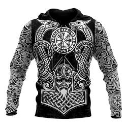 JIYAU Thors Hammer 3D Tattoo Herren Hoodie Wikinger Unisex Casual Street Sweatshirt Herbstmode Langarm Kapuzenjacke Geschenk (Color : Thor Hammer hoodie, Size : XL) von JIYAU