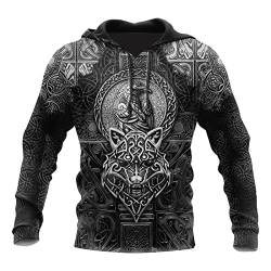 JIYAU Wikinger Hoodies für Herren Celtic Raven & Wolf 3D Full Print Lässiger Pullover Kapuzensweatshirt Herbst Übergroßes Paar Harajuku Langarm Freizeitjacke (Color : Celtic Knot Hoodie, Size : L) von JIYAU