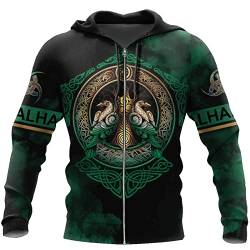 Nordischen Mythologie-Männer Hoodie, mit 3D-Druck Viking Thor Hammer丨Vegvisir丨Odin Raven Amulet Pattern Loose Casual Sweatshirt Kapuzenpullover Fall Street Fashion Zip-up-Jacke von JIYAU