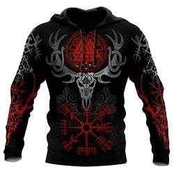 Nordischen Mythologie-Männer Hoodie, mit 3D-Druck Viking Thor Hammer丨Vegvisir丨Odin Raven Amulet Pattern Loose Casual Sweatshirt Kapuzenpullover Fall Street Fashion Zip-up-Jacke von JIYAU