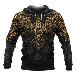 Viking Herren-Neuheits-Hoodie 3D Full Print Celtic Raven Tattoo Sweatshirt Modisches Langarm-Sweatshirt mit Rundhalsausschnitt Herbst Neuheit paar Geschenk Jacke (Color : Gold Hoodies, Size : XXL) von JIYAU