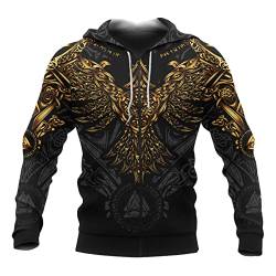 Viking Herren-Neuheits-Hoodie 3D Full Print Celtic Raven Tattoo Sweatshirt Modisches Langarm-Sweatshirt mit Rundhalsausschnitt Herbst Neuheit paar Geschenk Jacke (Color : Gold Zipper, Size : XXL) von JIYAU