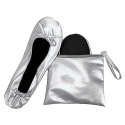 JJ PRIME - After Party Schuhe mit Faltbarer Tasche Faltbare Ballett-Pumps Roll Up Faltbare Pumps (5/6 UK, Silber) von JJ PRIME