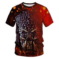 Herren O-Ausschnitt Kurzarm 3D Digitaldruck Lässige Mode Skelett Patchwork Rot Sommer T-Shirts(XXL,Brown) von JJCat