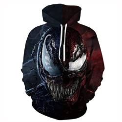 JJCat Herren Kapuzen 3D Digitaldruck Hero Venom Serie Lange Zähne Monster Paar Pullover Hoodies(XXL,Black) von JJCat