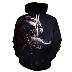 JJCat Herren Kapuzen 3D Digitaldruck Hero Venom Serie Lange Zunge Patchwork Monster Paar Pullover Hoodies(S,WineRed) von JJCat