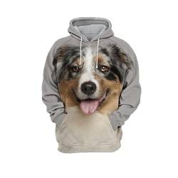 JJCat Herren Kapuzen Langarm 3D Druck Hunde Serie Australian Shepherd Design Lässige Pullover Hoodies(4XL,Grau) von JJCat