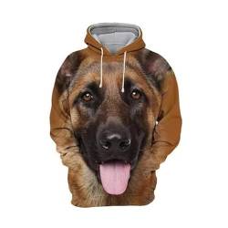 JJCat Herren Kapuzen Langarm 3D Druck Hunde Serie Deutscher Schäferhund Malerei Lässige Pullover Hoodies(4XL,Braun) von JJCat