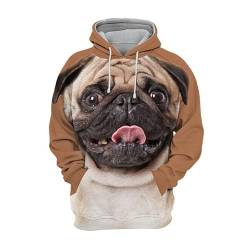 JJCat Herren Kapuzen Langarm 3D Druck Hunde Serie Mops Design Lässige Pullover Hoodies(XL,Braun) von JJCat