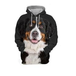 JJCat Herren Kapuzen Langarm 3D Druck Hunde Serie Schweizer Berner Sennenhund Design Lässige Pullover Hoodies(M,Schwarz) von JJCat