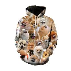 JJCat Herren-Kapuzen-Langarm-3D-Druck-Hundeserie Pomeranian Group Design Lässige Pullover-Hoodies(L,Colorful) von JJCat