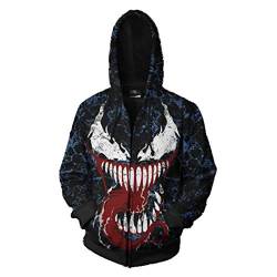 JJCat Herren Langarm 3D-Druck Hero Venom Serie Horror Venom Plus Größe 5XL Reißverschluss Hoodies Paar Sweatshirts (XL, dunkgrau) von JJCat