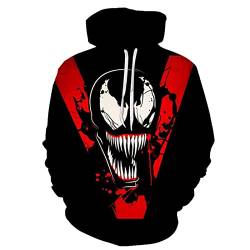 JJCat Herren Langarm 3D-Druck Hero Venom-Serie Side Schwarz Venom Plus Size 5XL Pullover Hoodies Paar Sweatshirts(5XL,Rot28) von JJCat