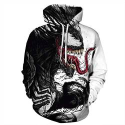 JJCat Herren Langarm 3D-Druck Hero Venom-Serie Side Schwarz Venom Plus Size 5XL Pullover Hoodies Paar Sweatshirts(L,Schwarz) von JJCat