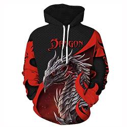 JJCat Herren Langarm 3D-Druck Roter Drache Loose Fit Paar Pullover Hoodies Sweatshirts(XL,Red) von JJCat