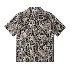 JJCat Herren Mode Lässig Schlangenmuster Druck Urlaub Stil Lockere Passform Button-Down-Kragen Sommer Hemden(M,Grau) von JJCat
