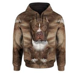 JJCat Männer/Frauen mit Kapuze Langarm 3D-Druck Hundeserie American Bully Design Reißverschluss Strickjacke Sweatshirts(XXL,Braun2) von JJCat