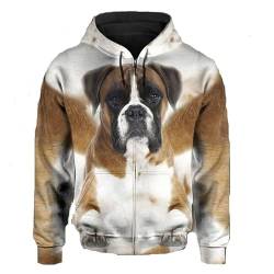 JJCat Männer/Frauen mit Kapuze Langarm 3D-Druck Hundeserie Boxer Hund Reißverschluss Strickjacke Sweatshirts (5XL,Braun) von JJCat