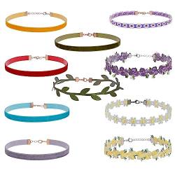 JJDreams 10 Stück bunte Spitze Choker Halskette Set Boho Kragen Schmuck Sets Frauen Halskette Schmuck für Frauen Mädchen von JJDreams