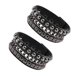 JJDreams 2 Stück Punk Breite Lederarmband Unisex Schwarze Nieten Armband Gothic Rocker Armband Set von JJDreams