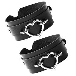 JJDreams 2 Stück Punk Gothic breite geflochtene Lederarmband Herz Manschette Armband für Frauen von JJDreams