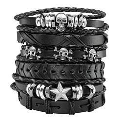 JJDreams 6PCS Punk Armband Herren Armbänder Set Schwarz lederarmband Gothic Geflochtene Armreif Leder von JJDreams