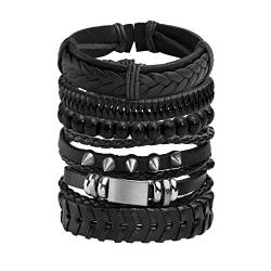 JJDreams 6PCS Punk Armband Herren Armbänder Set Schwarz lederarmband Gothic Geflochtene Armreif Leder von JJDreams