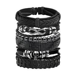 JJDreams 6PCS Punk Armband Herren Armbänder Set Schwarz lederarmband Gothic Geflochtene Armreif Leder von JJDreams