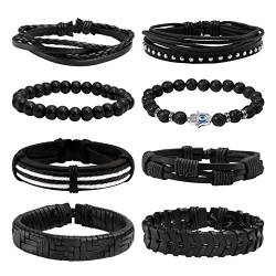 JJDreams 6PCS Punk Armband Herren Armbänder Set Schwarz lederarmband Gothic Geflochtene Armreif Leder von JJDreams