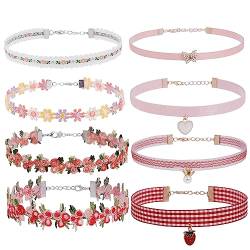 JJDreams 8 Stück bunte Spitze Choker Halskette Set Boho Kragen Schmuck Sets Frauen Halskette Schmuck für Frauen Mädchen von JJDreams