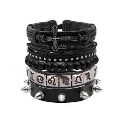 JJDreams Gothic Armband Herren Set Punk Lederarmband Wikinger Armband Leder Schwarz Rock Armband von JJDreams