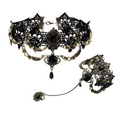 JJDreams Gothic Halskette mit Armband für Damen elegant Spitzenkette schwarz Armband mit Rose Anhänger von JJDreams