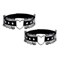 JJDreams Leder Strumpfband Damen Elastische Strumpfband Schwarz Oberschenkel Herz Punk Bein Strumpfband von JJDreams