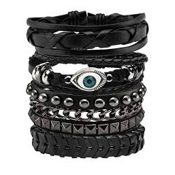 JJDreams Lederarmband Herren Set Punk Armband Breit Rocker Armband Schwarz Schädel Armreifen Gothic von JJDreams