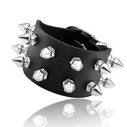 JJDreams Lederarmband Punk Nieten Armband Gothic Druckknopf Breit Armreif Schwarz Rock Manschette von JJDreams