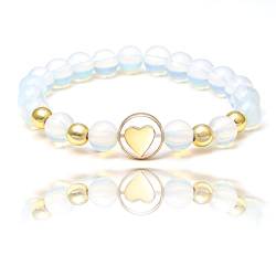 JJDreams Opal Armband Naturstein Armband Edelstein Armband Damen 8MM Perlenarmband Gravur Gold Herz Armband von JJDreams
