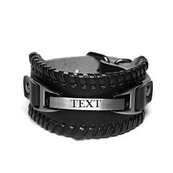 JJDreams Punk Lederarmband Herren Breit Geflochten Leder Armband Gothic Armreif Schwarz mit Gravur von JJDreams