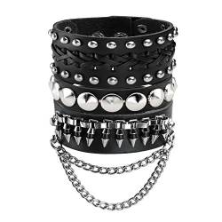 JJDreams Punk Lederarmband Schwarz Gothic Armreif mit Kette Rock Armband Set Biker Armband für Damen von JJDreams