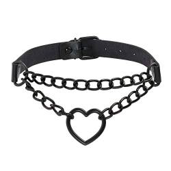 JJDreams Vintage Love Heart Anhänger Punk Choker Goth PU Leder Halsband für Frauen von JJDreams