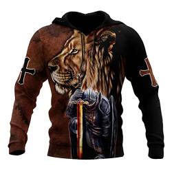 3D Christus Hoodies für Männer Frauen Jesus Knight Print Frühling Herbst Langarm Shirt USA Größe,Cavalier Hoodie,XL von JJLLAZAD