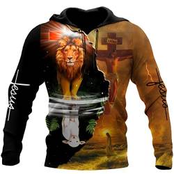 3D Christus Hoodies für Männer Frauen Jesus Knight Print Frühling Herbst Langarm Shirt USA Größe,Lion or Lamb Hoodie,3XL von JJLLAZAD